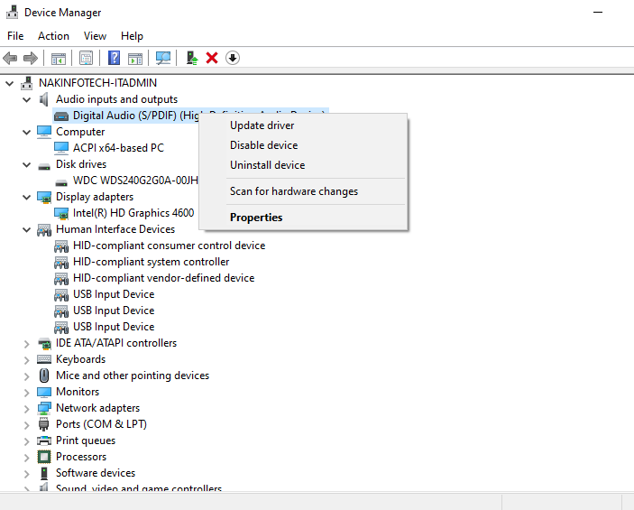 Windows Device Manager showing right-click Update Driver option to fix slow PC after Windows update — computer repair Brisbane tip by Core Computers